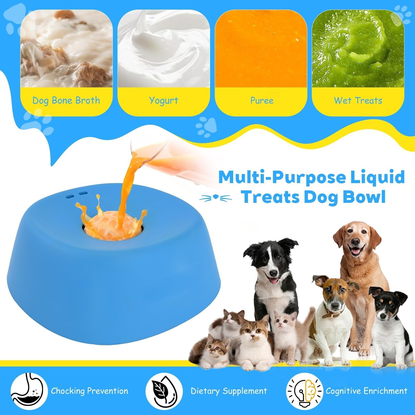 Pet Slow Feeder Non-Slip Spherical Dog Licking Bowl Anti-Choking Dog Bowl Lick Toy For Liquid Treats Bone Broth Yogurt