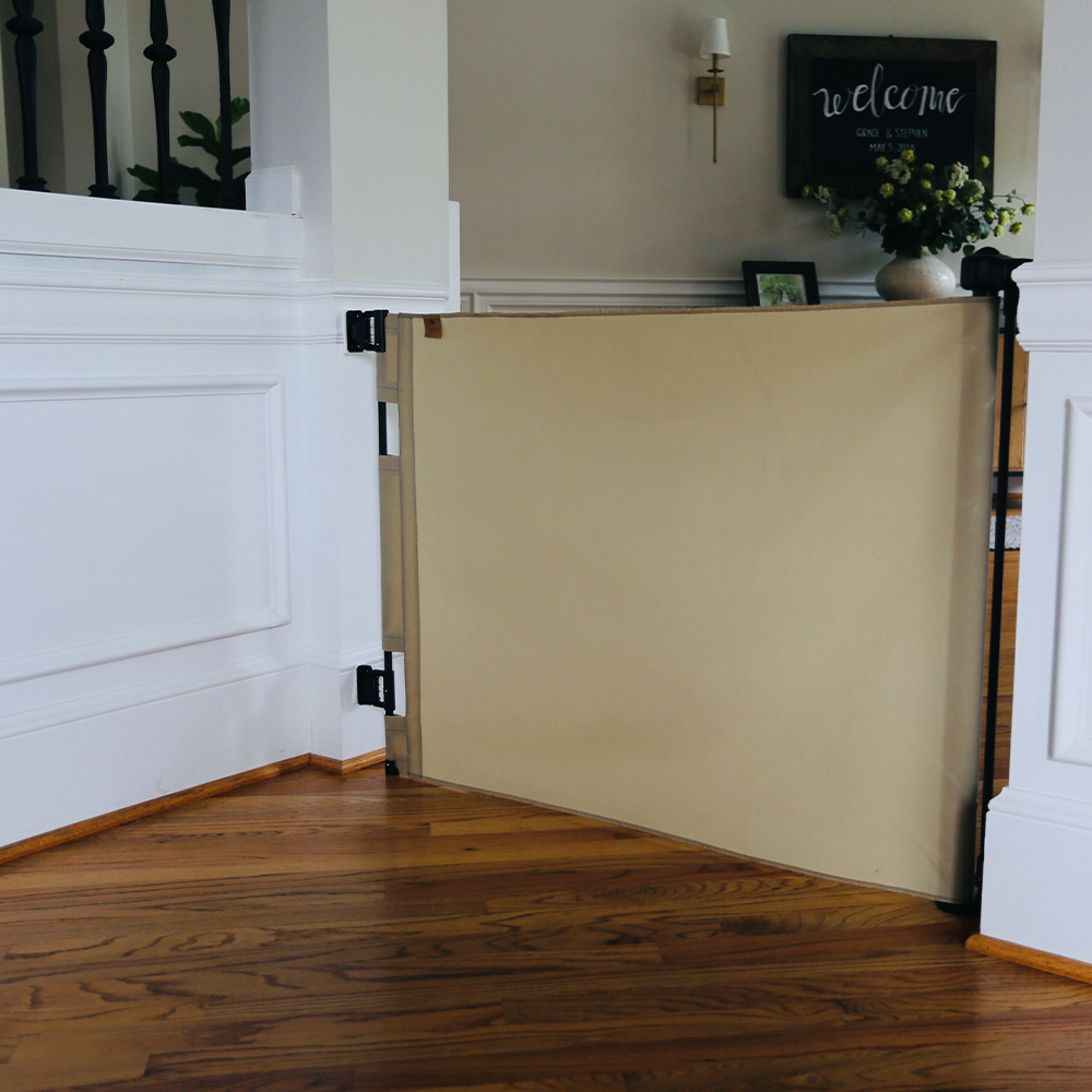 Oil Waxed Canvas Pet Safety Gate – Durable, Waterproof, Vintage-Inspired | fit openings from 27.6" to 55" wide and stand 33"