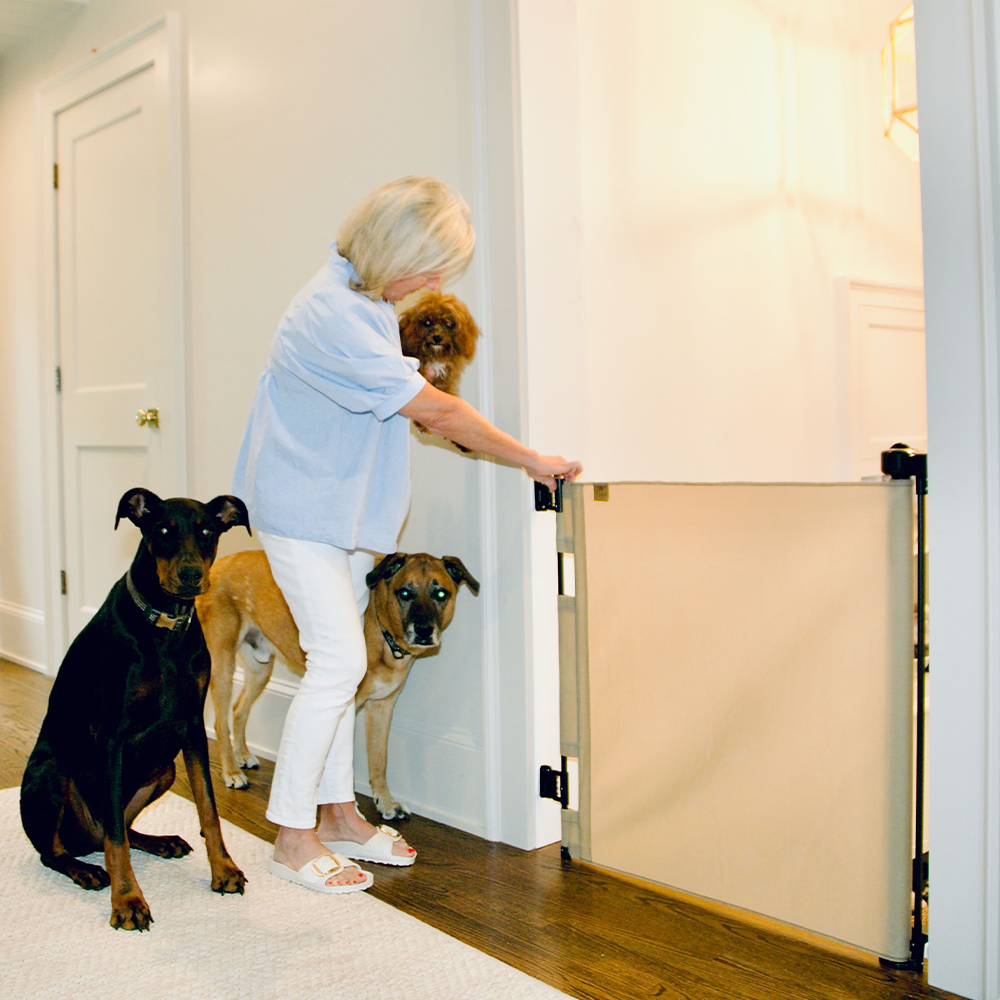 Oil Waxed Canvas Pet Safety Gate – Durable, Waterproof, Vintage-Inspired | fit openings from 27.6" to 55" wide and stand 33"